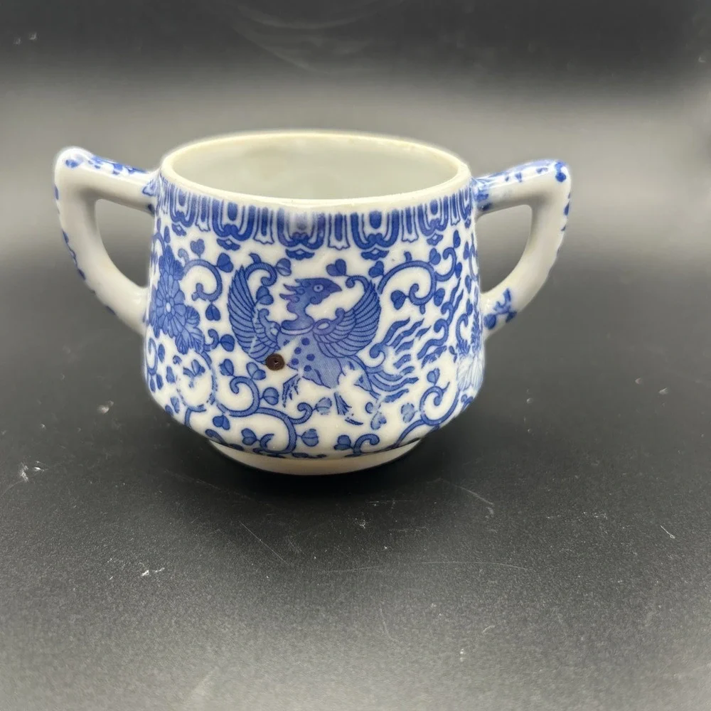 VTG Morimura Brothers Blue Phoenix Tea Pot and Sugar Set Blue White Floral JAPAN